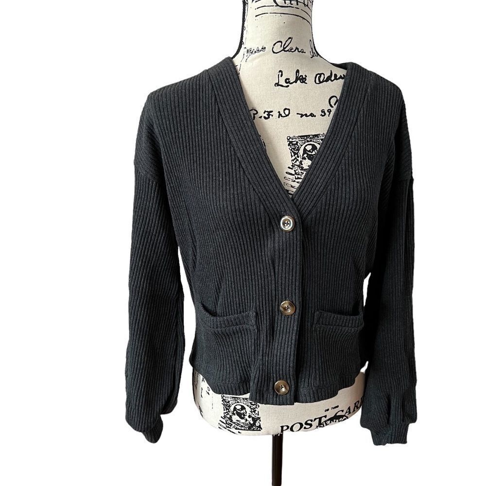 Lett Lisse v neck cardigan sweater charcoal gray xs